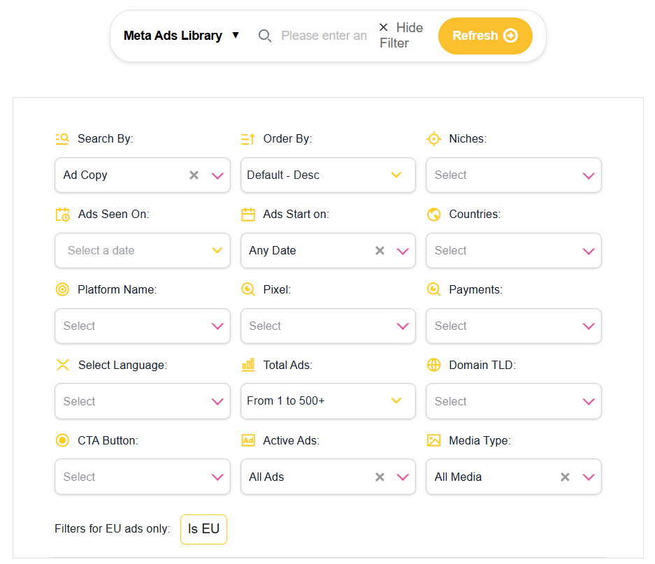 Search By: Advanced ad intelligence search capabilities